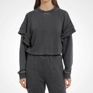 7 For All Mankind Dark Grey Cropped Crewneck with Ruffles, L
